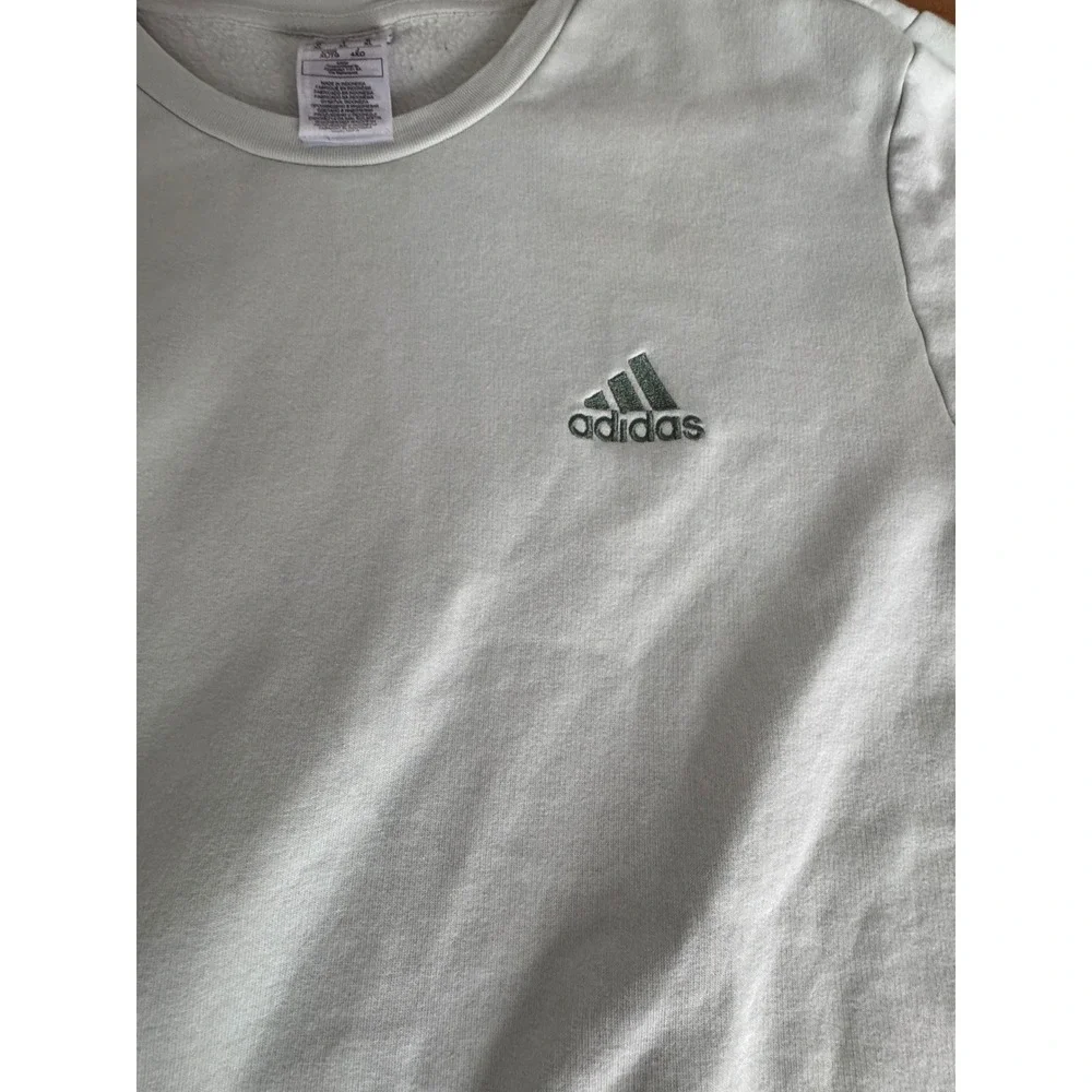 Adidas Mens Crewneck Sweatshirt XL Light Green Fleece Pullover Embroidered‎ Logo